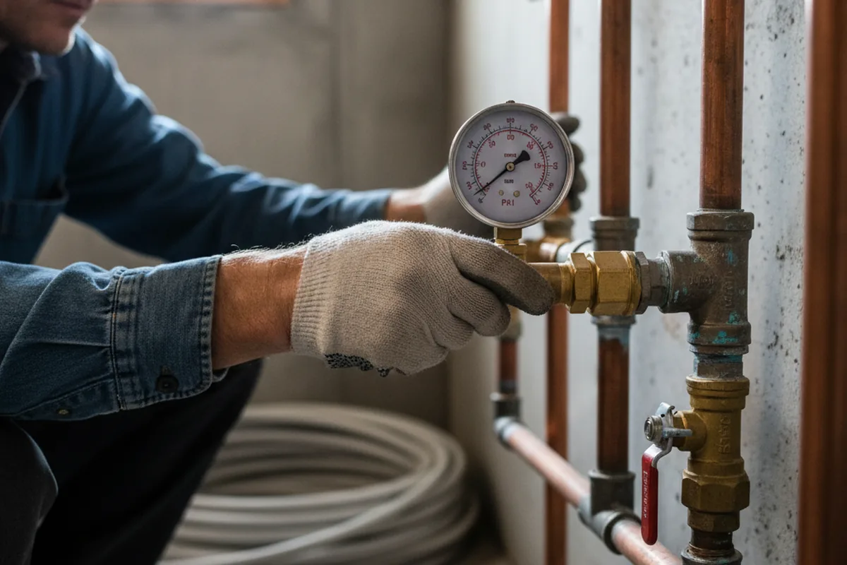 Pressure testing a repaired line during Water Line Repair in Englewood